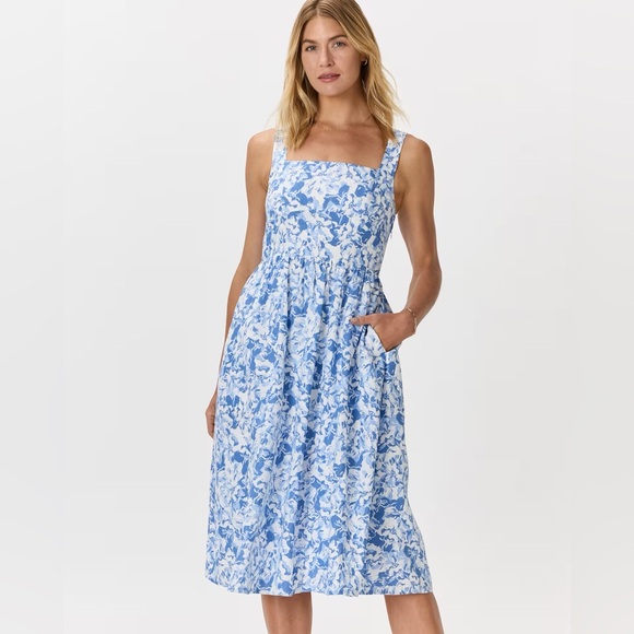 Quince 100% European Linen Fit & Flare Midi Dress in Floral Waterfall NWT - Picture 1 of 11